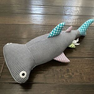 Pottery Barn Kids Shark Plush Stuffed Animal Patchwork Gray Multicolored 19 Inch